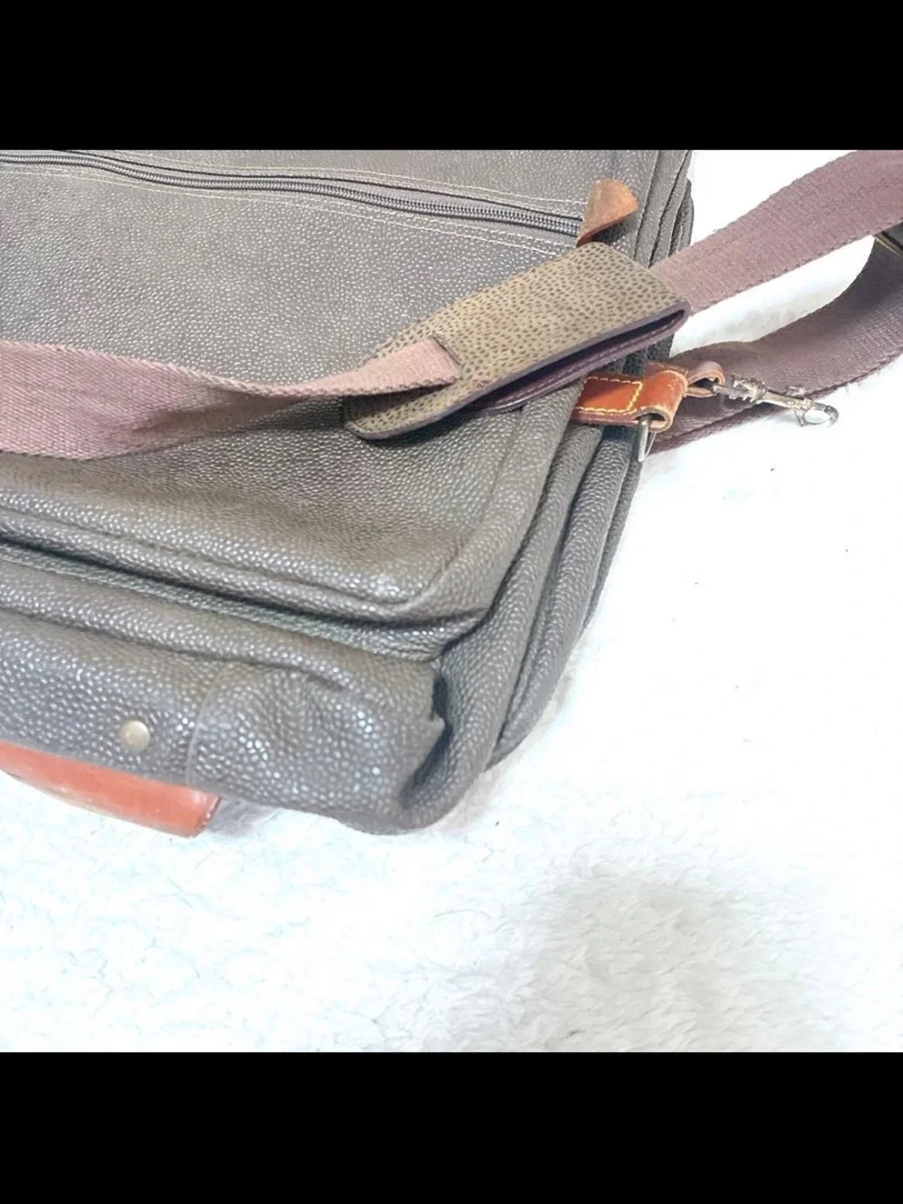 Mulberry Brown Canvas Messenger Bag with Tan Leather Trim
